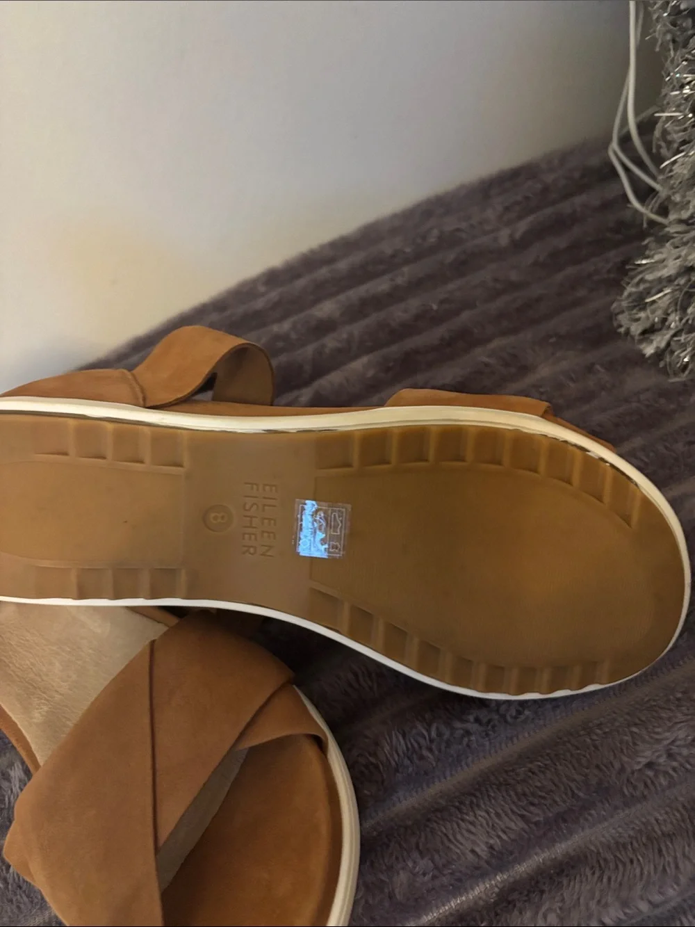 Eileen Fisher Viv Tumbled Nubuck Wedge Sandals Tan,8